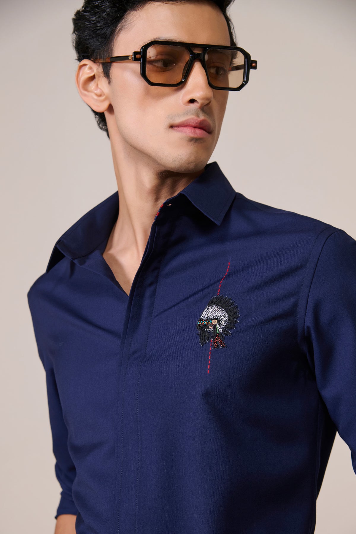 Navy Eagle Embroidered Shirt