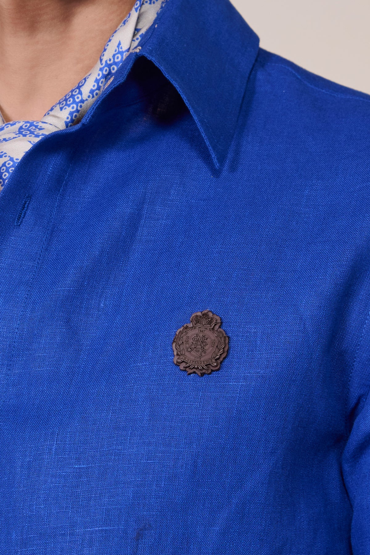 Racer Blue Linen Crest Shirt