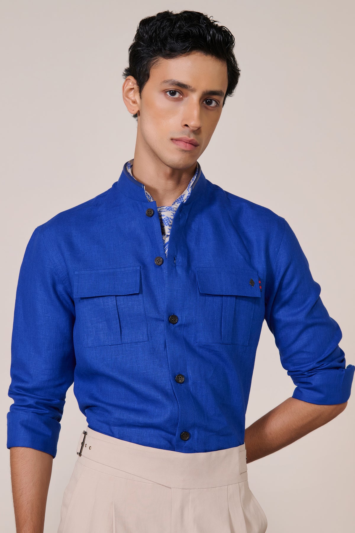 Racer Blue Utility Linen Shirt