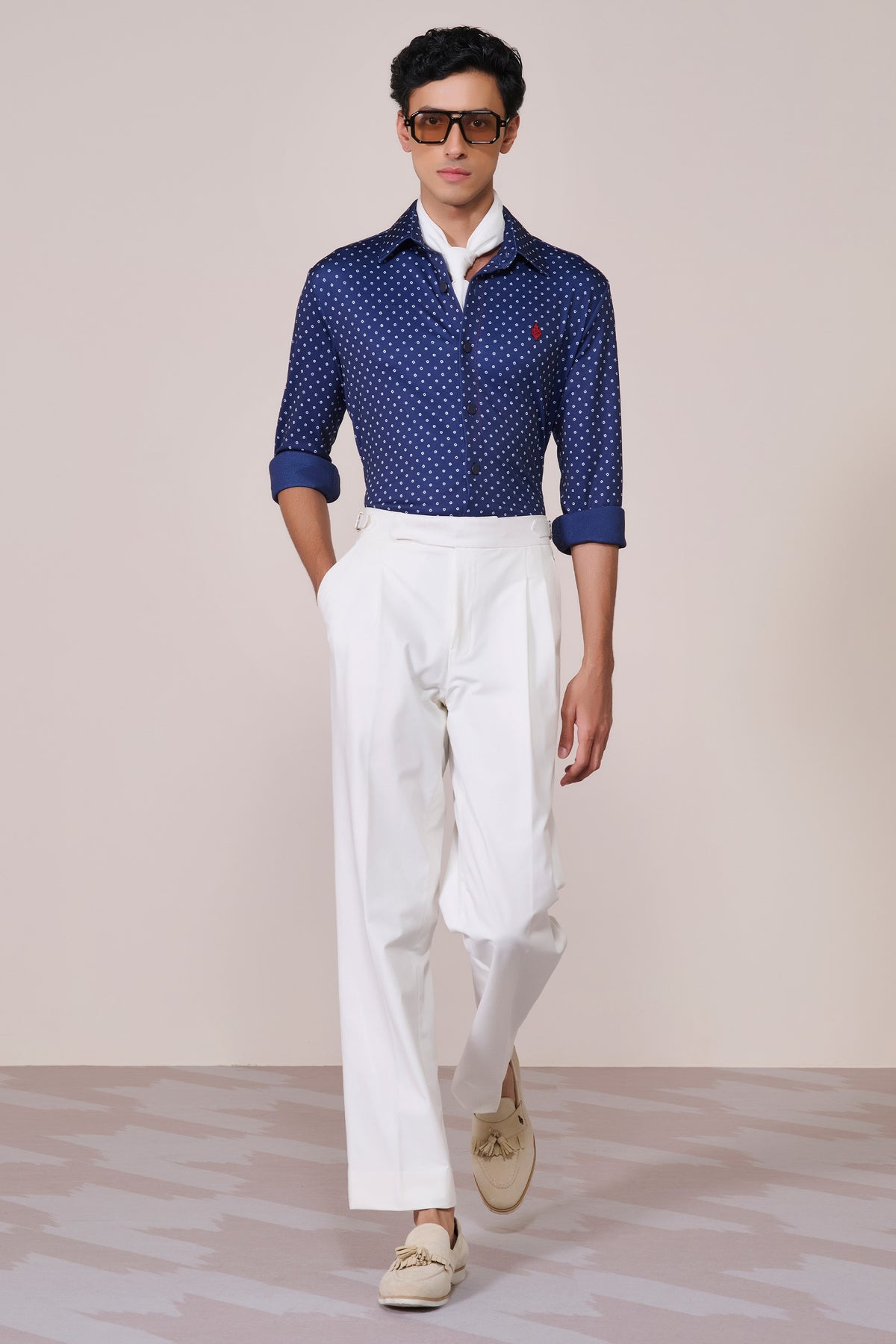 Navy Print Poly Jersey Shirt