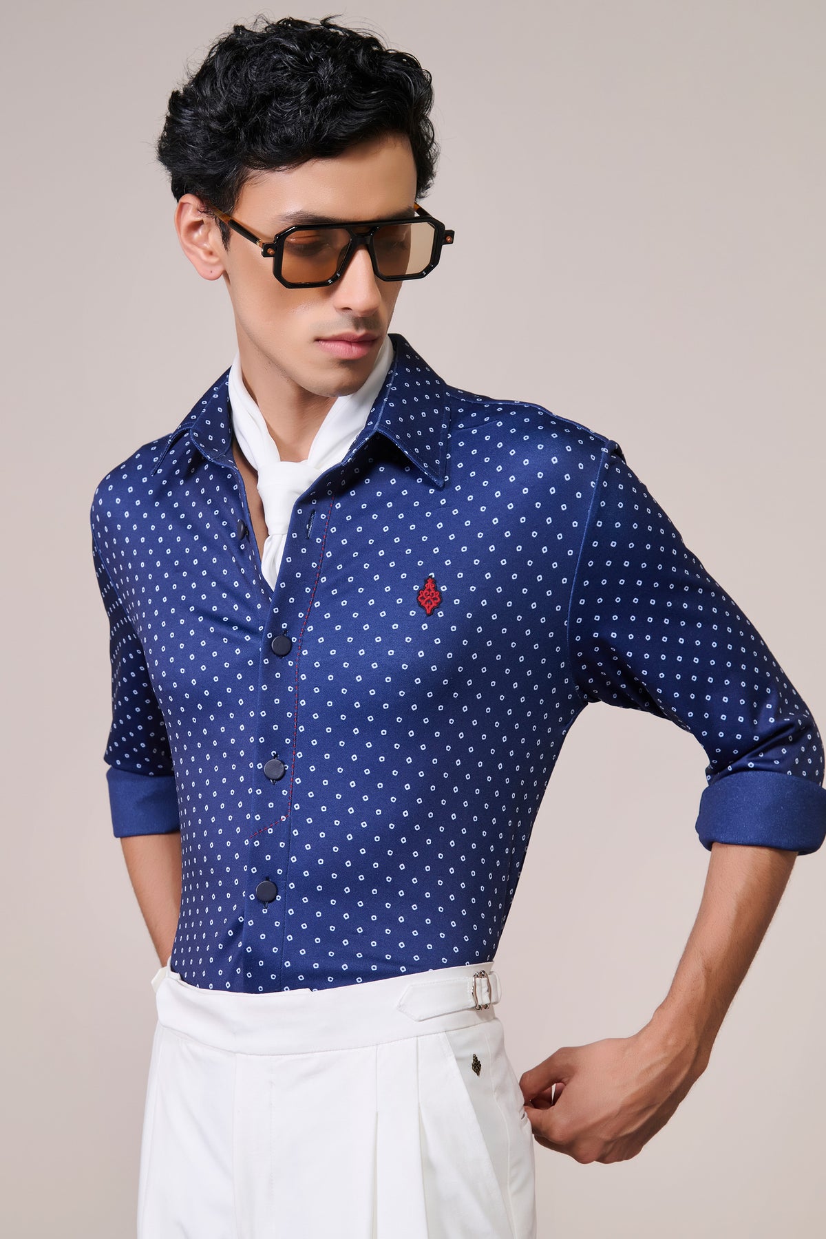 Navy Print Poly Jersey Shirt