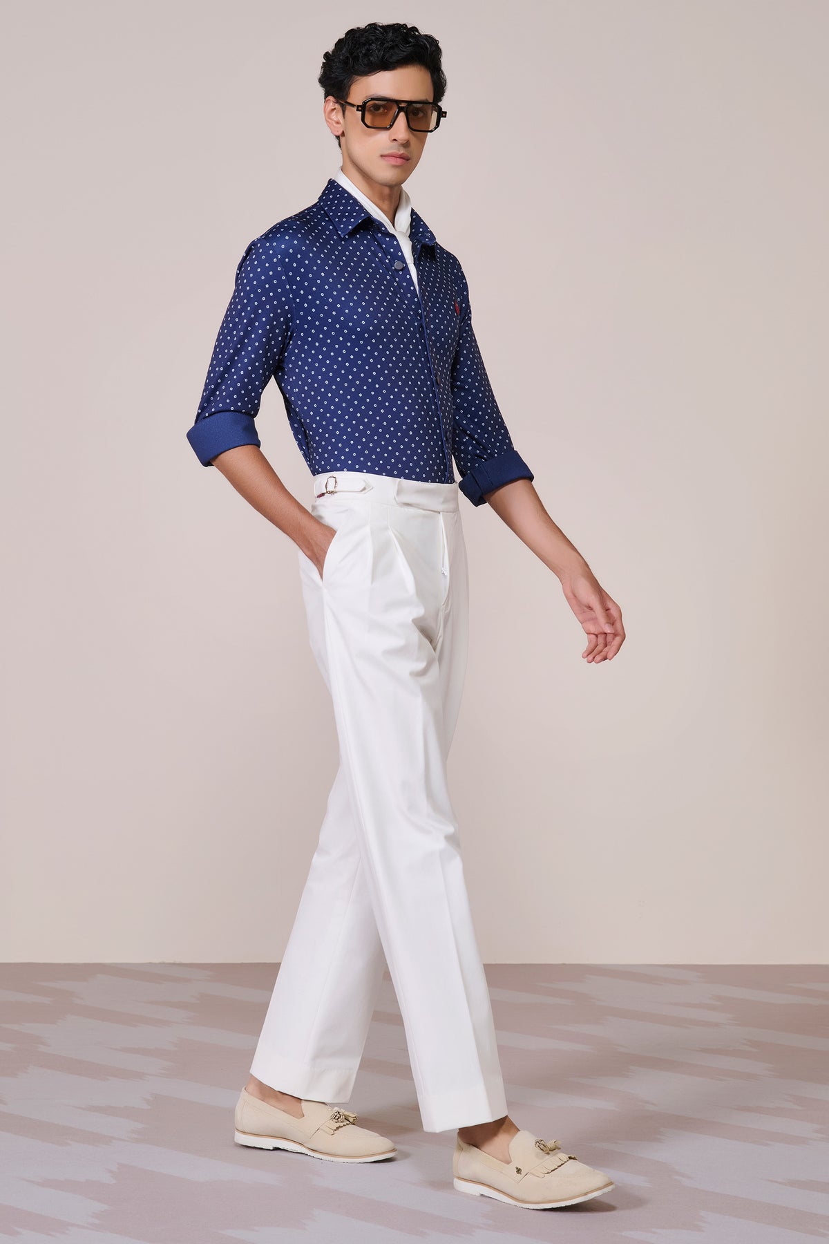 Navy Print Poly Jersey Shirt
