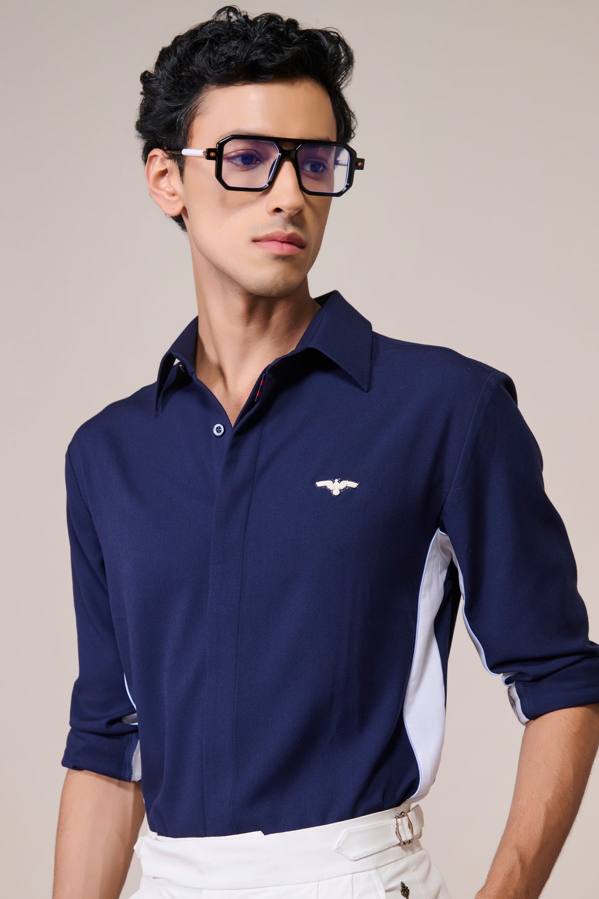 Navy Colour Block Shirt
