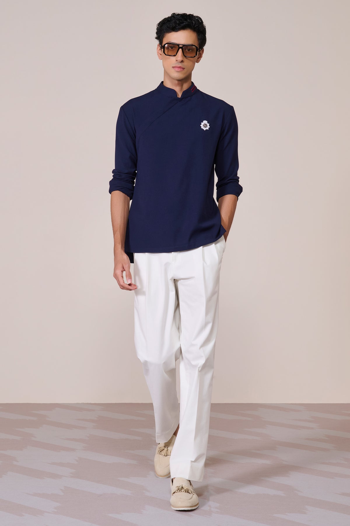 Navy Rayon Draped Shirt