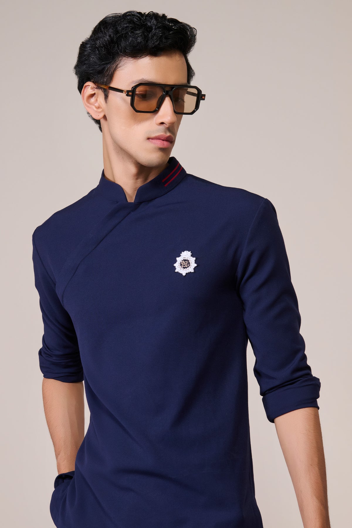 Navy Rayon Draped Shirt