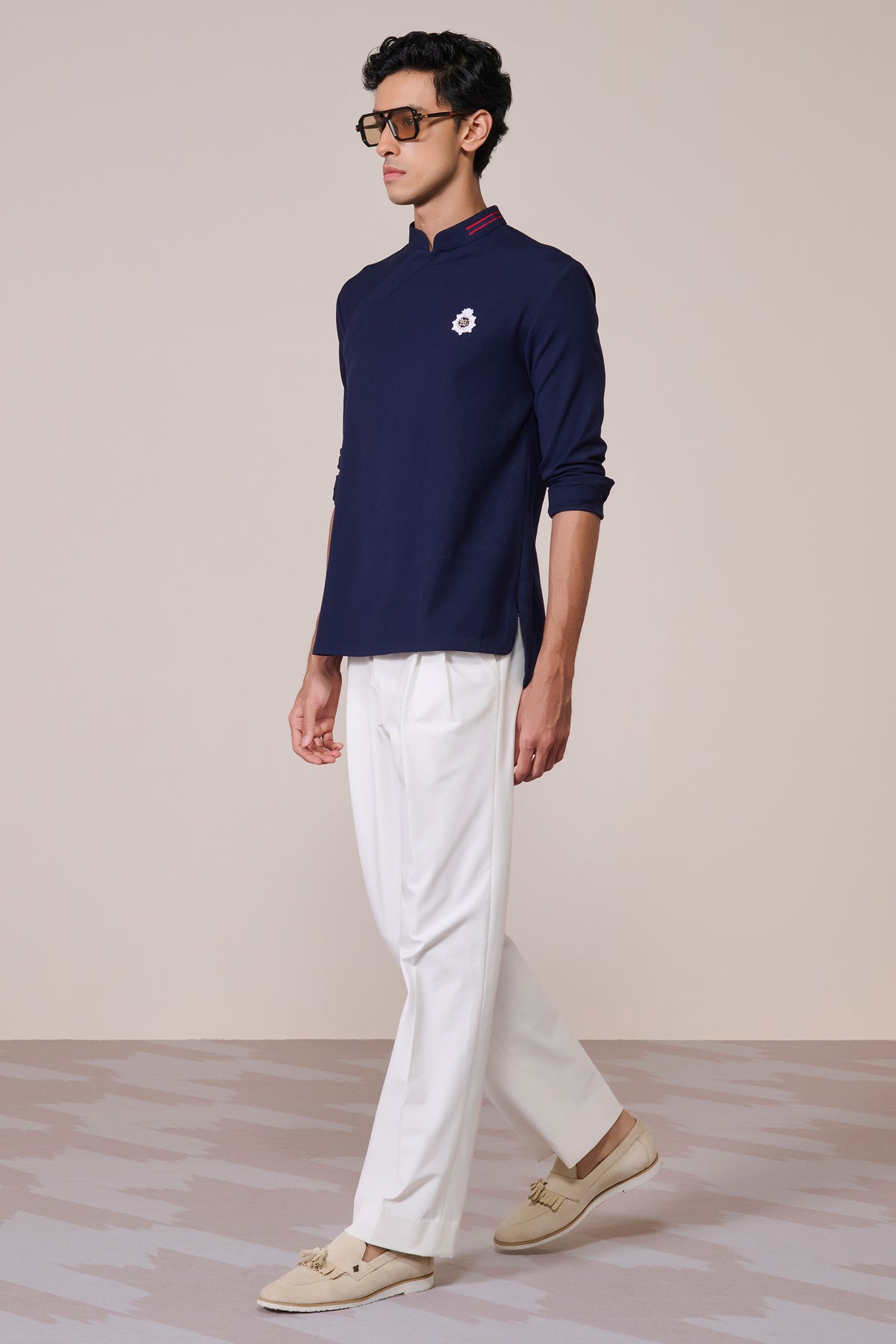 Navy Rayon Draped Shirt