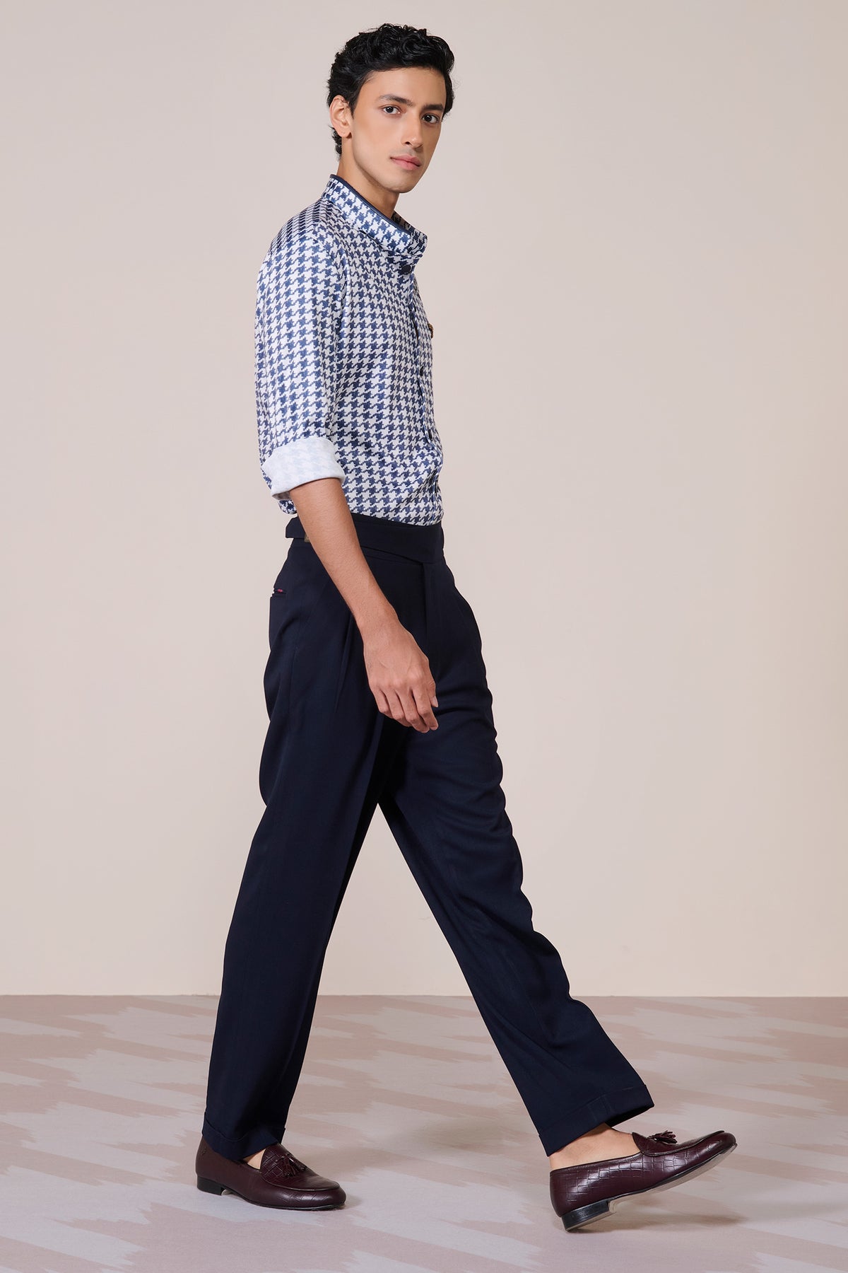 Navy Print Poly Jersey Shirt