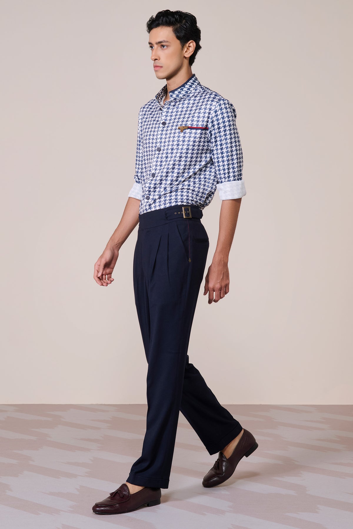 Navy Print Poly Jersey Shirt