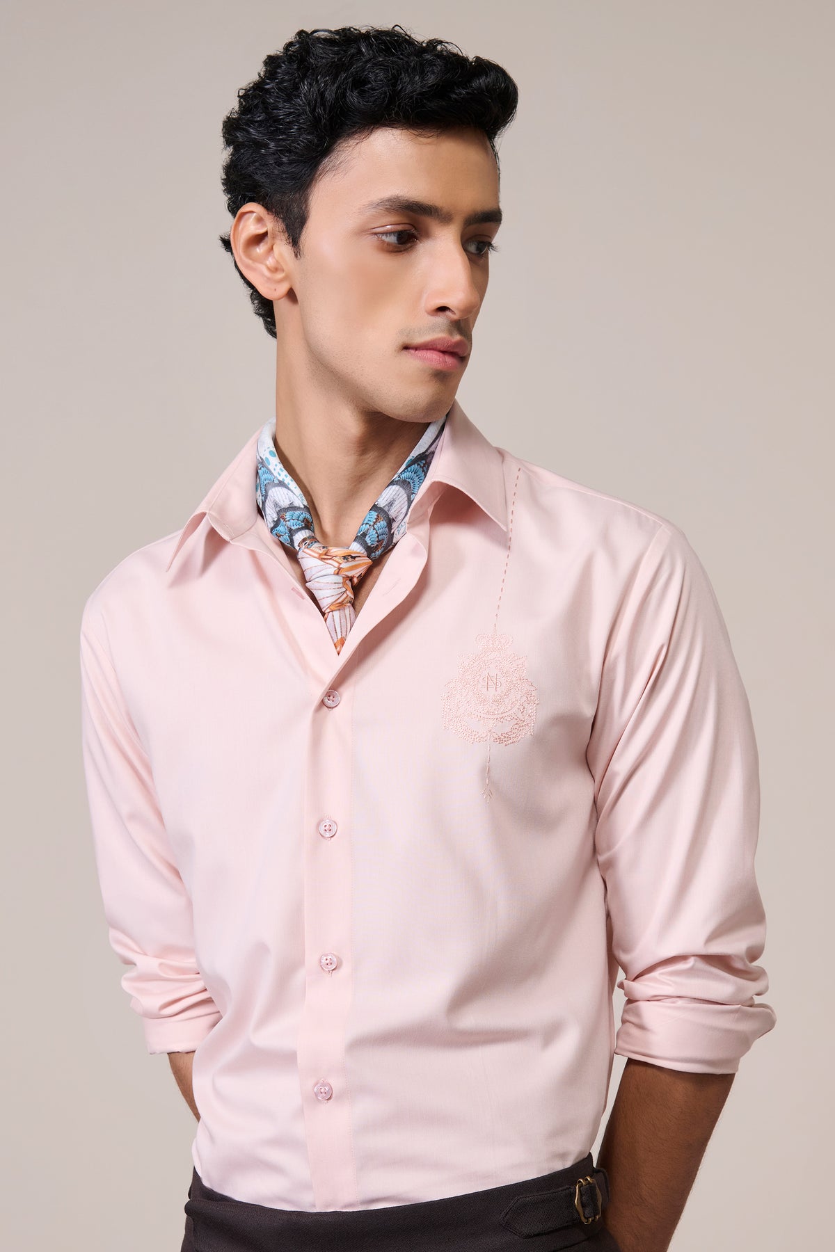 Light Pink Shirt with Embroidered Crest