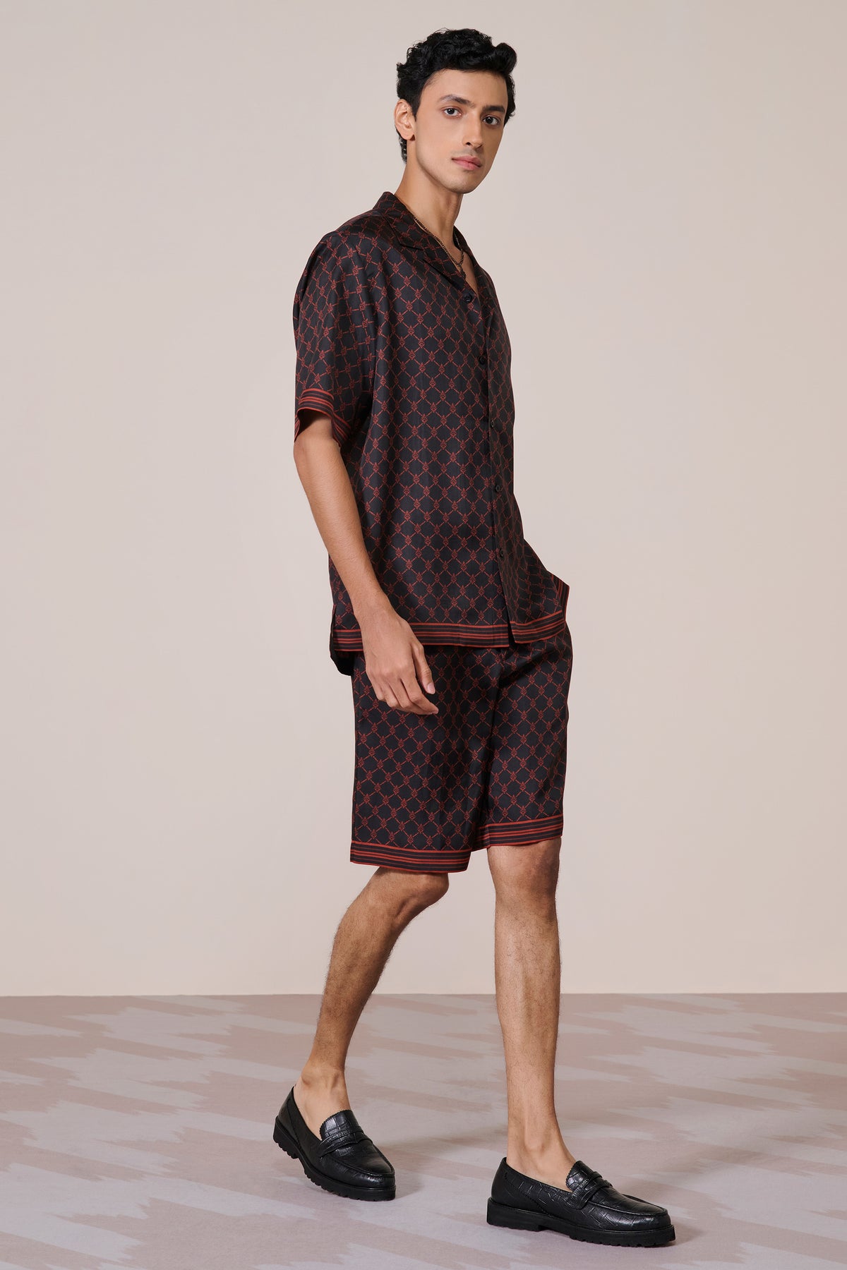 Black Twill Silk Shorts