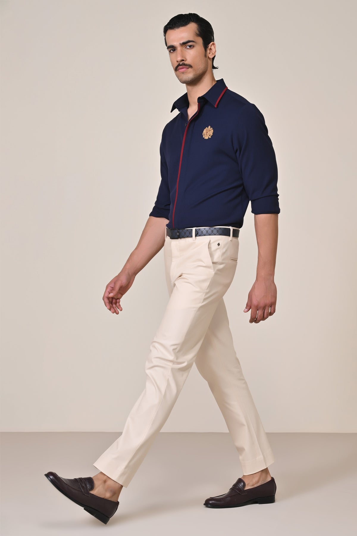 Off WhiteTrousers with Tape Detailing