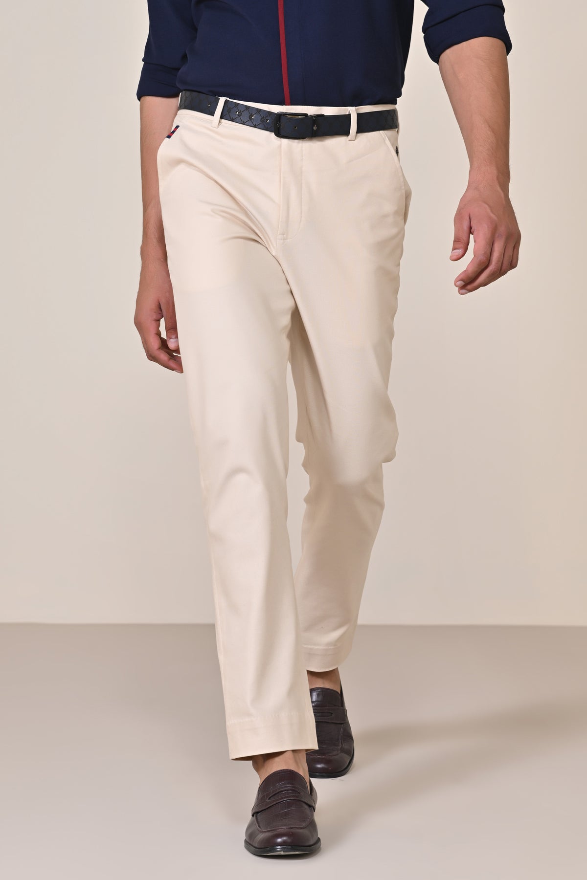 Off WhiteTrousers with Tape Detailing