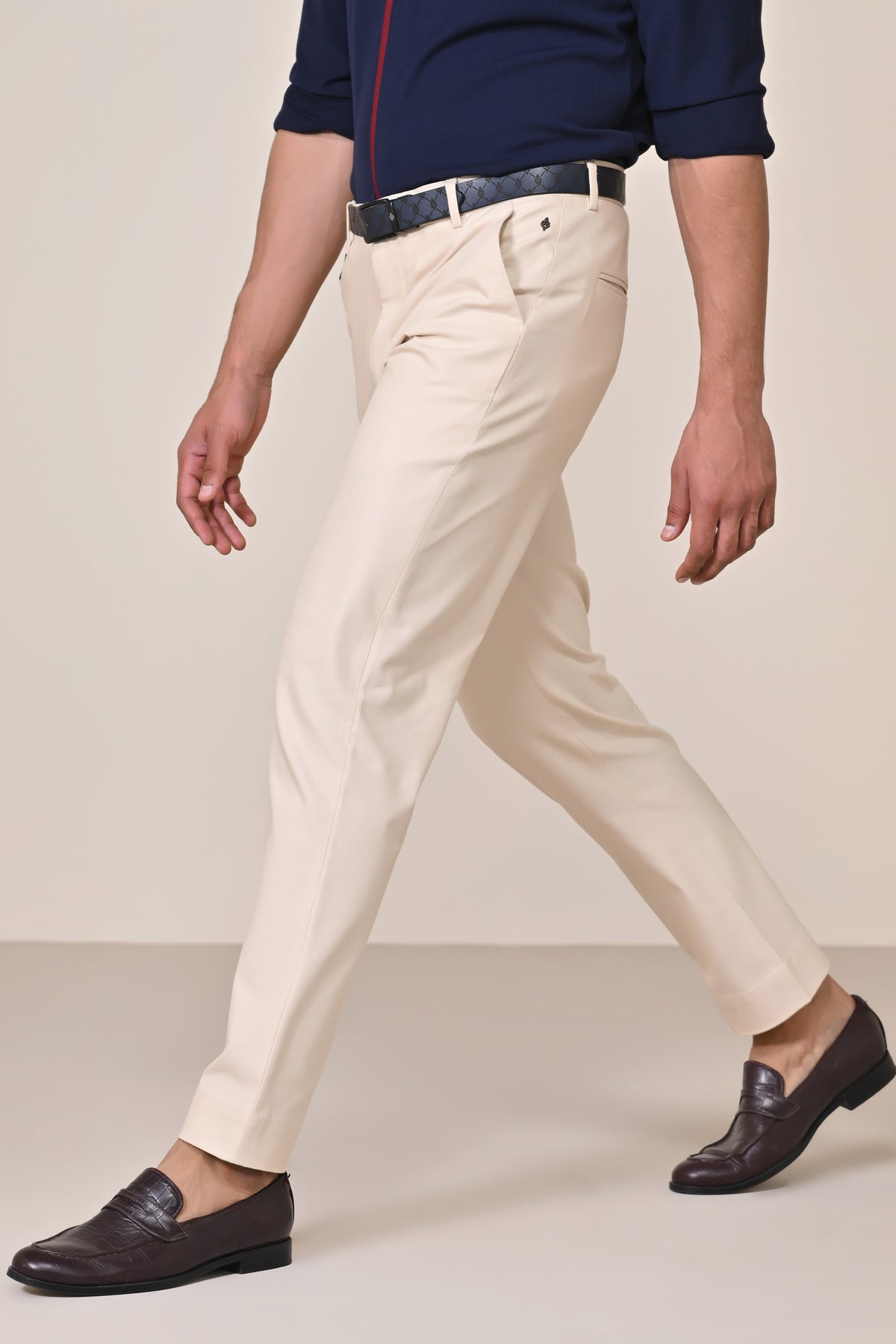 Off WhiteTrousers with Tape Detailing