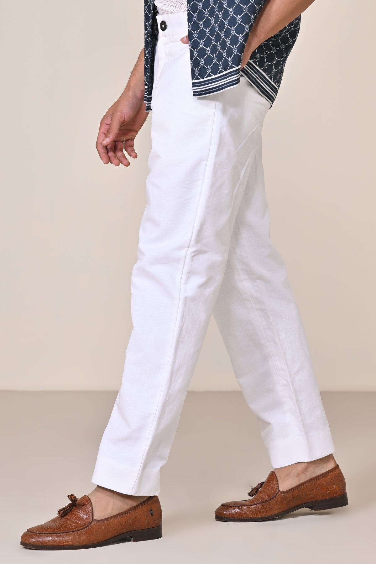Off-White Linen Relaxed Fit Trousers