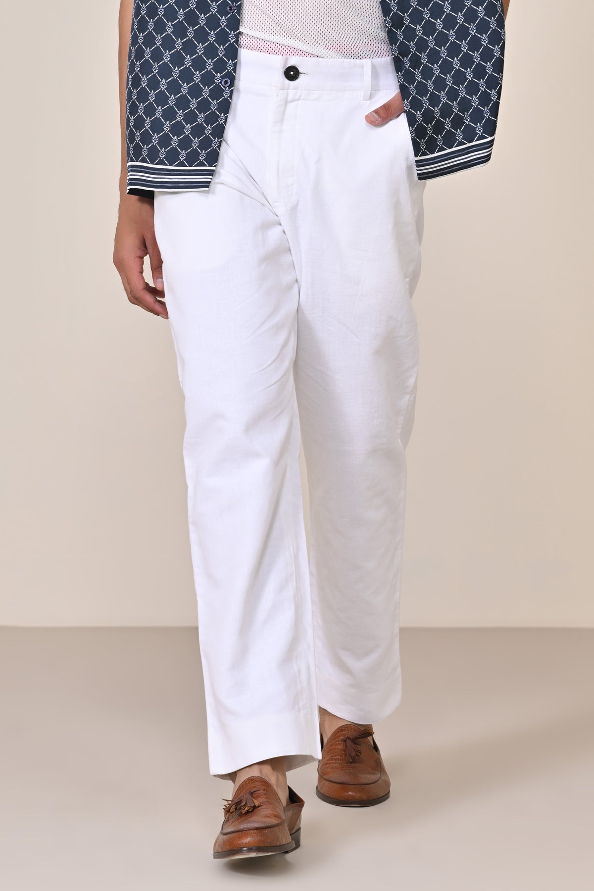 Off-White Linen Relaxed Fit Trousers