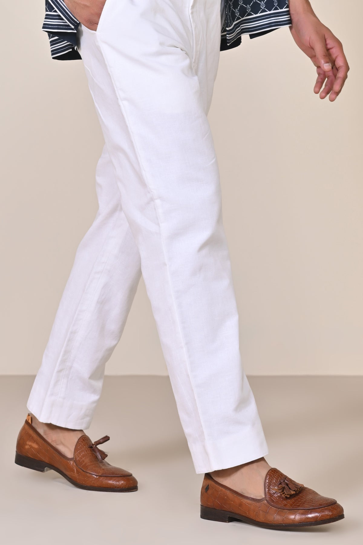 Off-White Linen Relaxed Fit Trousers