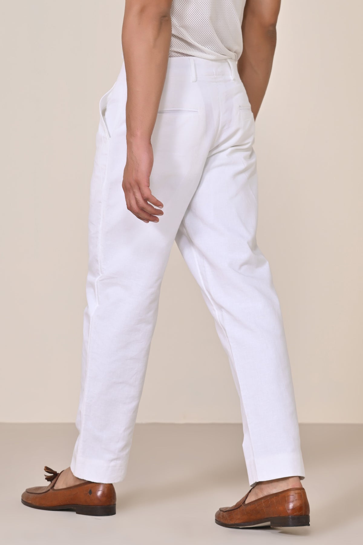 Off-White Linen Relaxed Fit Trousers