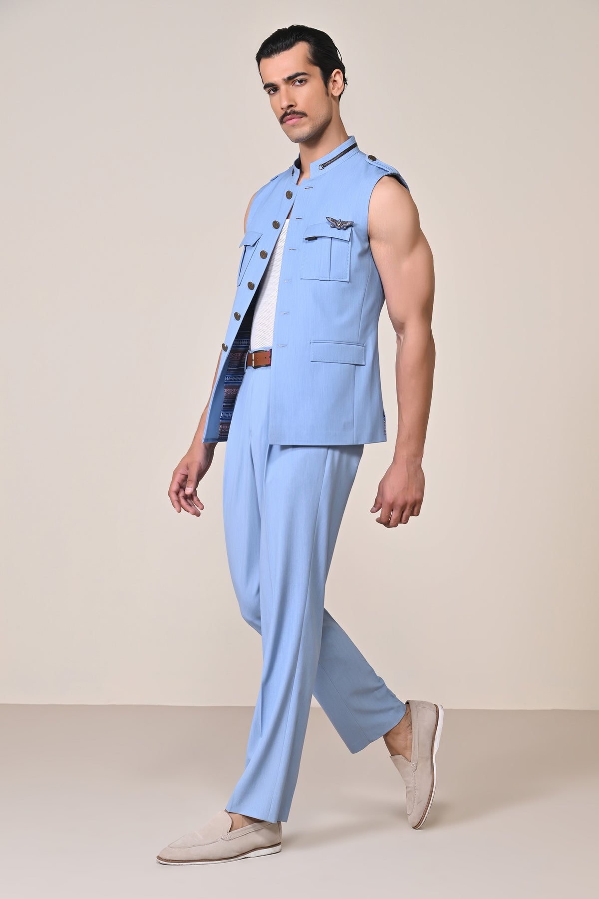 Light blue Nehruvian Waistcoat