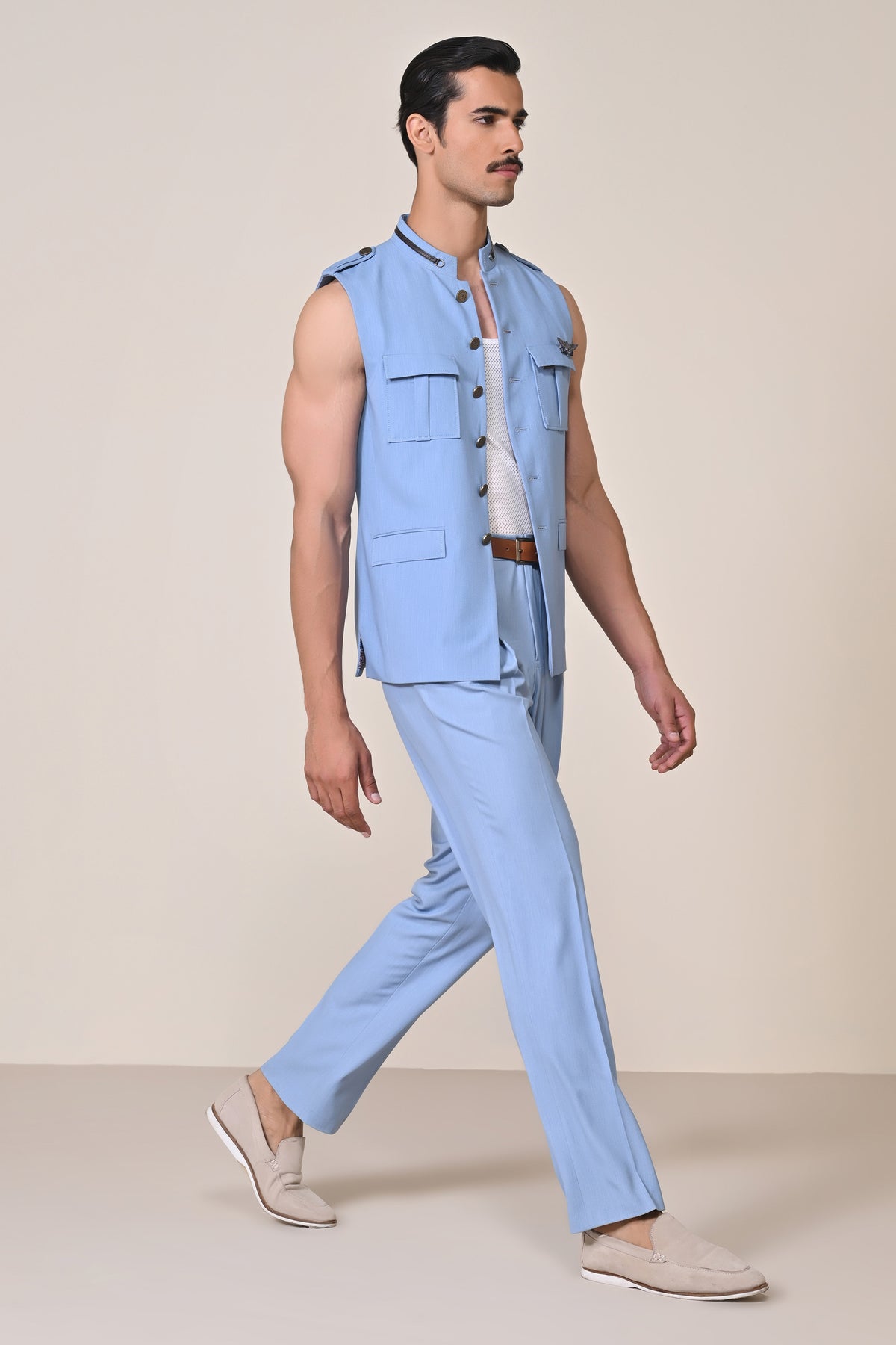 Light blue Nehruvian Waistcoat