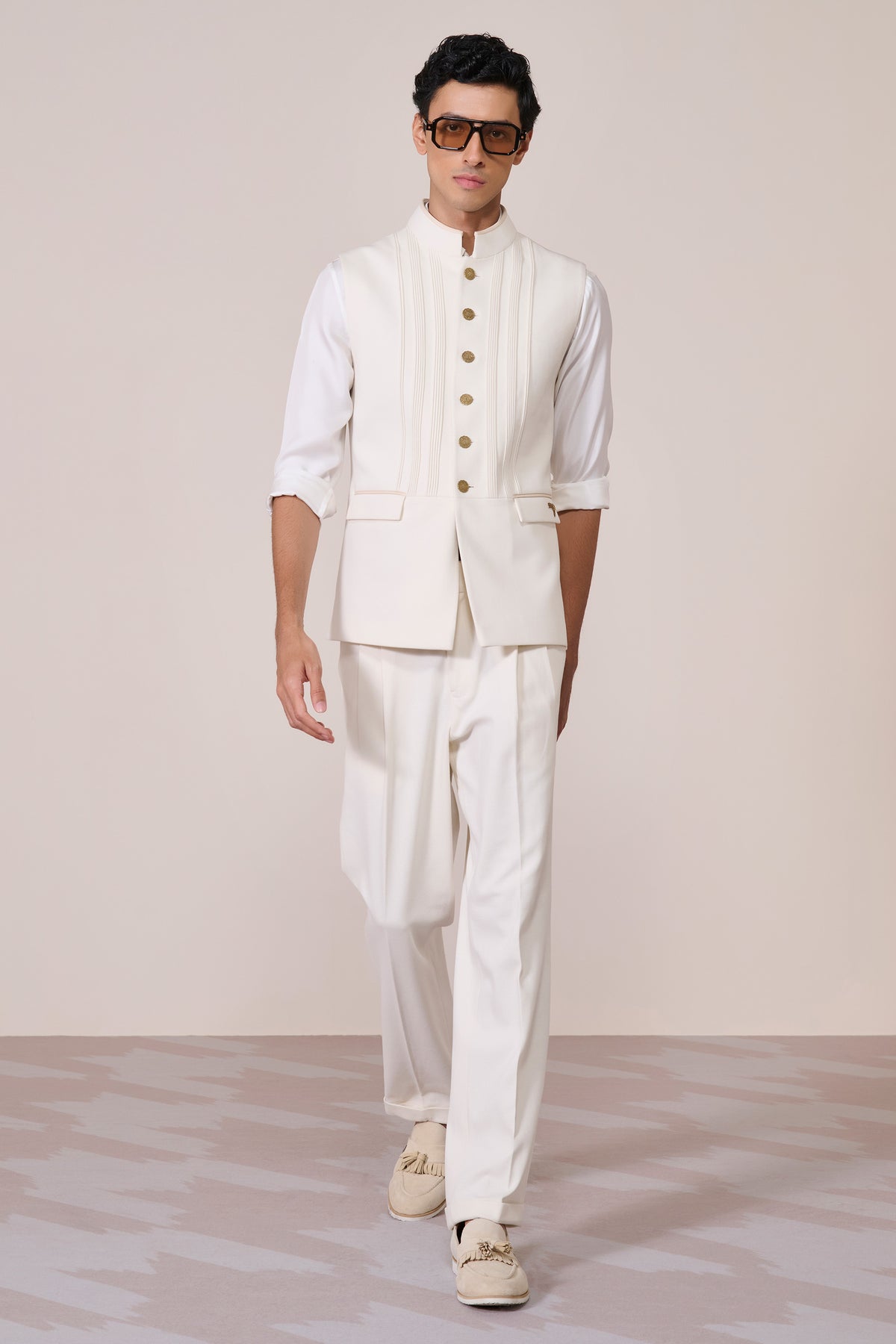 Off white Waistcoat with Metallic Buttons