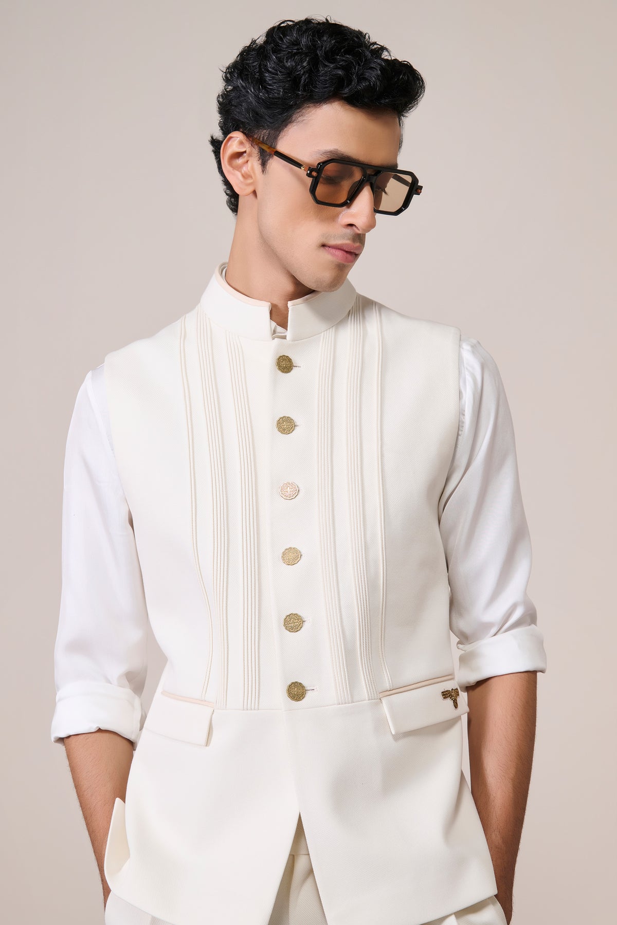 Off white Waistcoat with Metallic Buttons