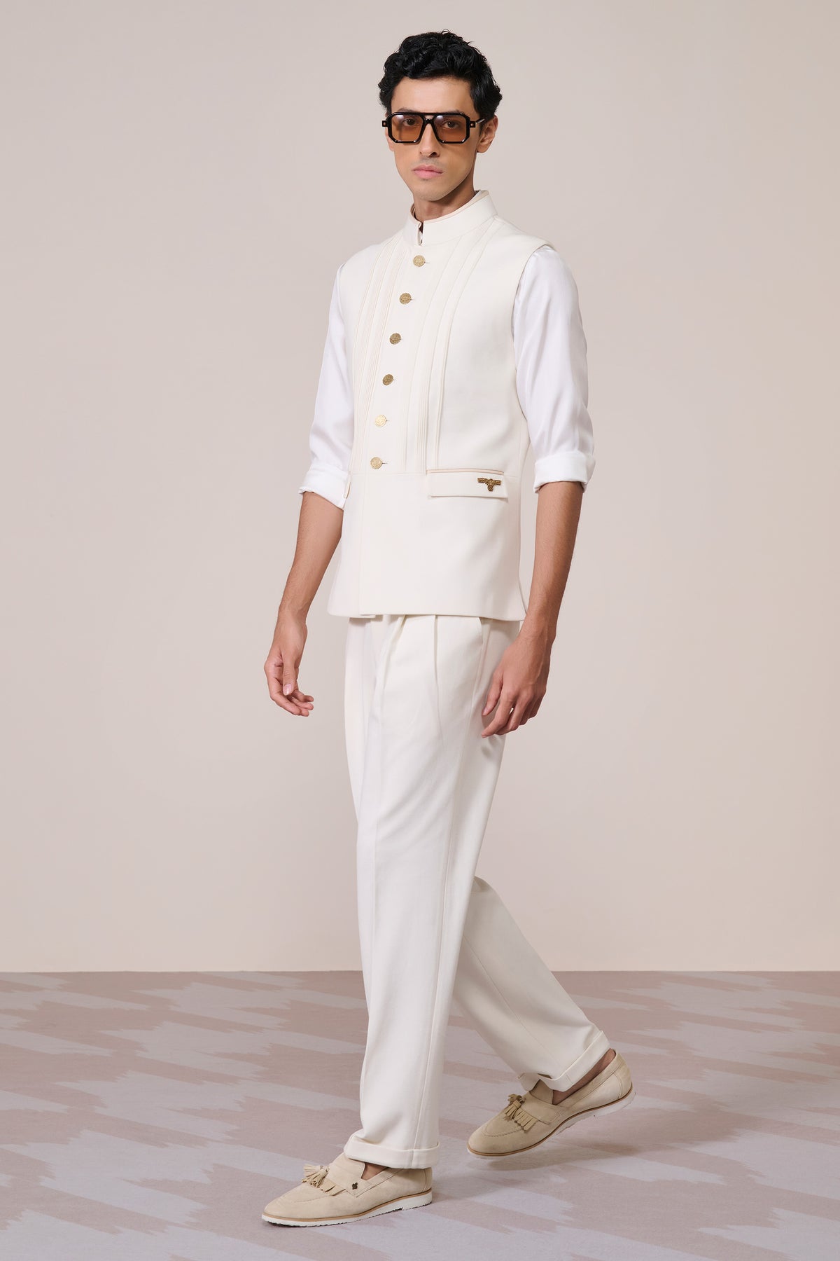 Off white Waistcoat with Metallic Buttons