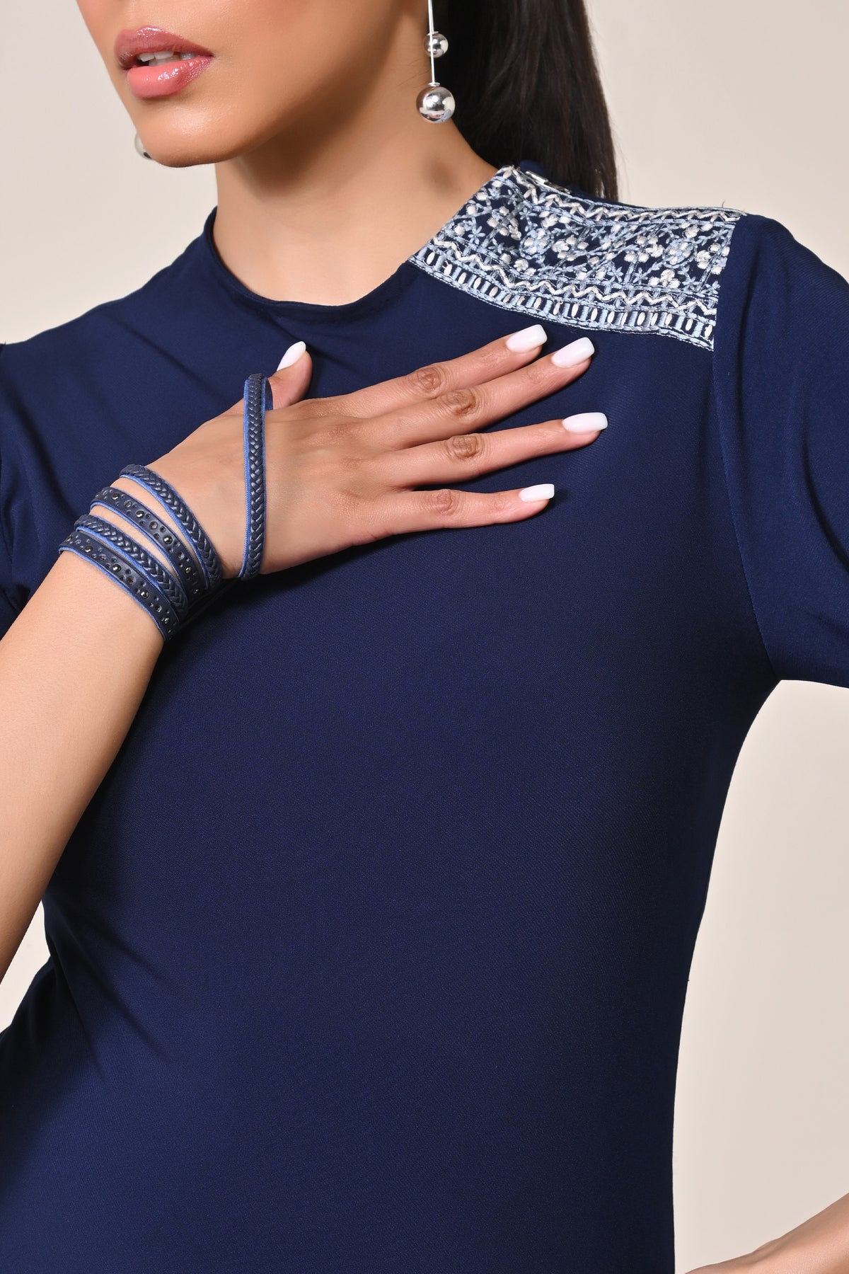 Asymmetric Denim Colour Block Kurta
