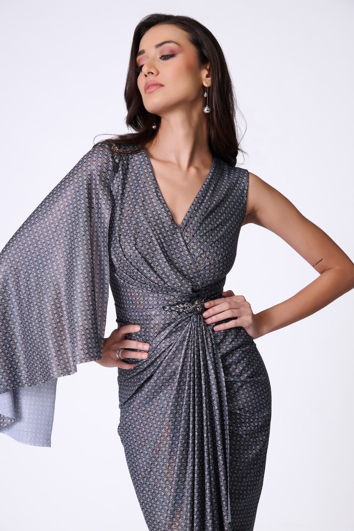 Braid Printed Drape Dress