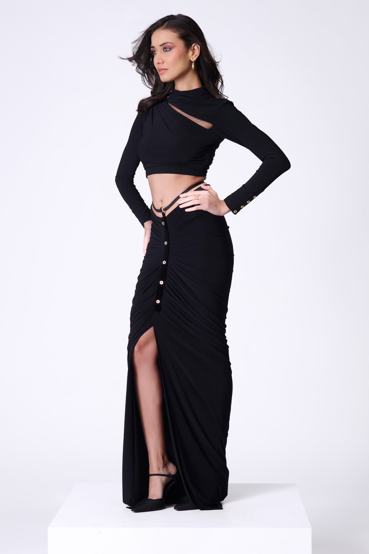 Black Halter Neck Drape Top