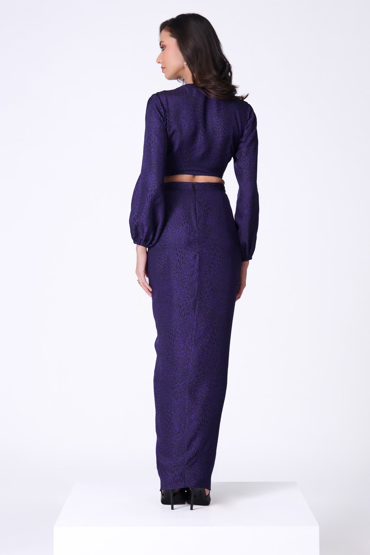 Purple Leopard Print Top with Bishop Sleeves