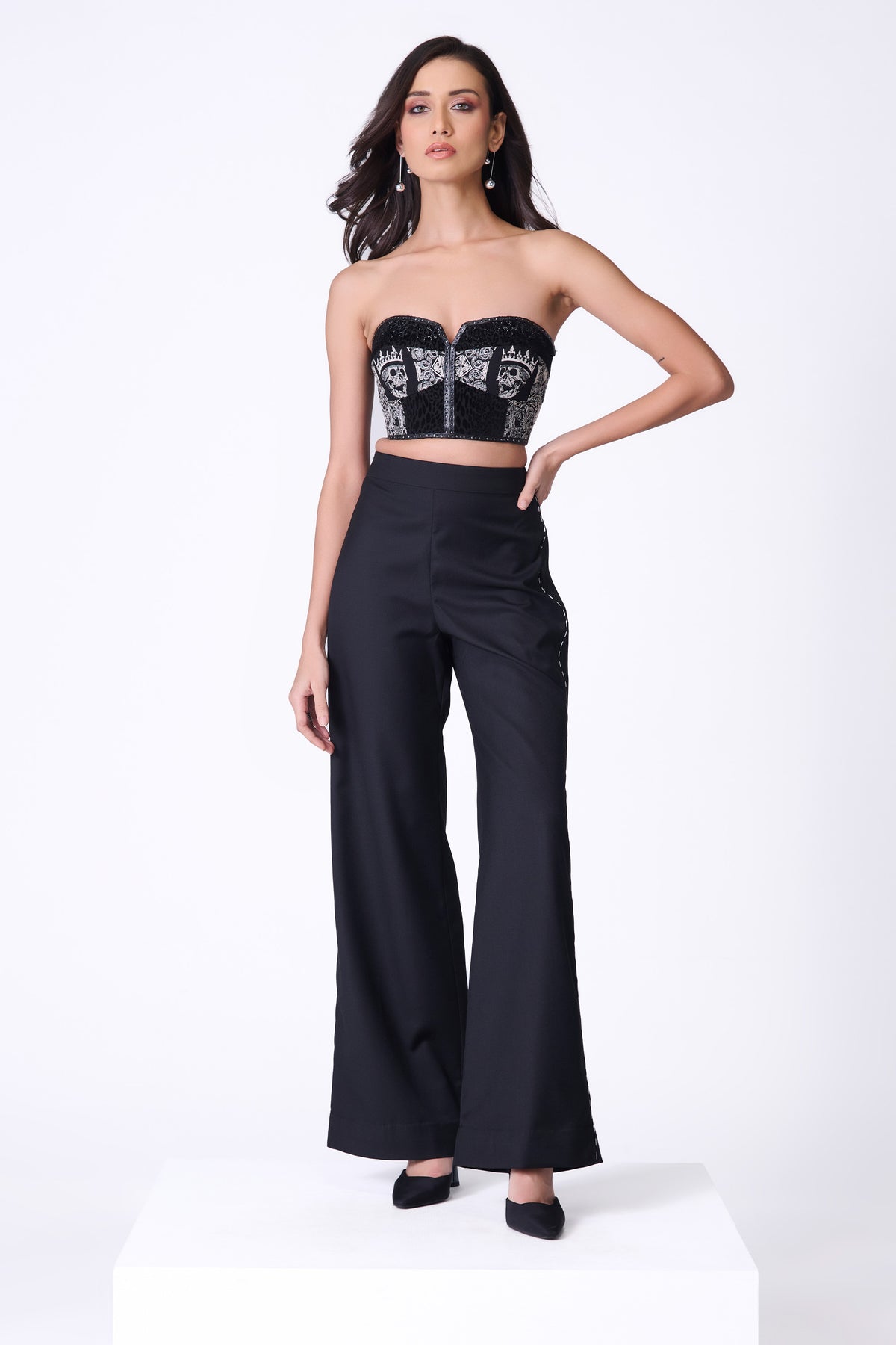 Black Baroque Printed Corset Bustier