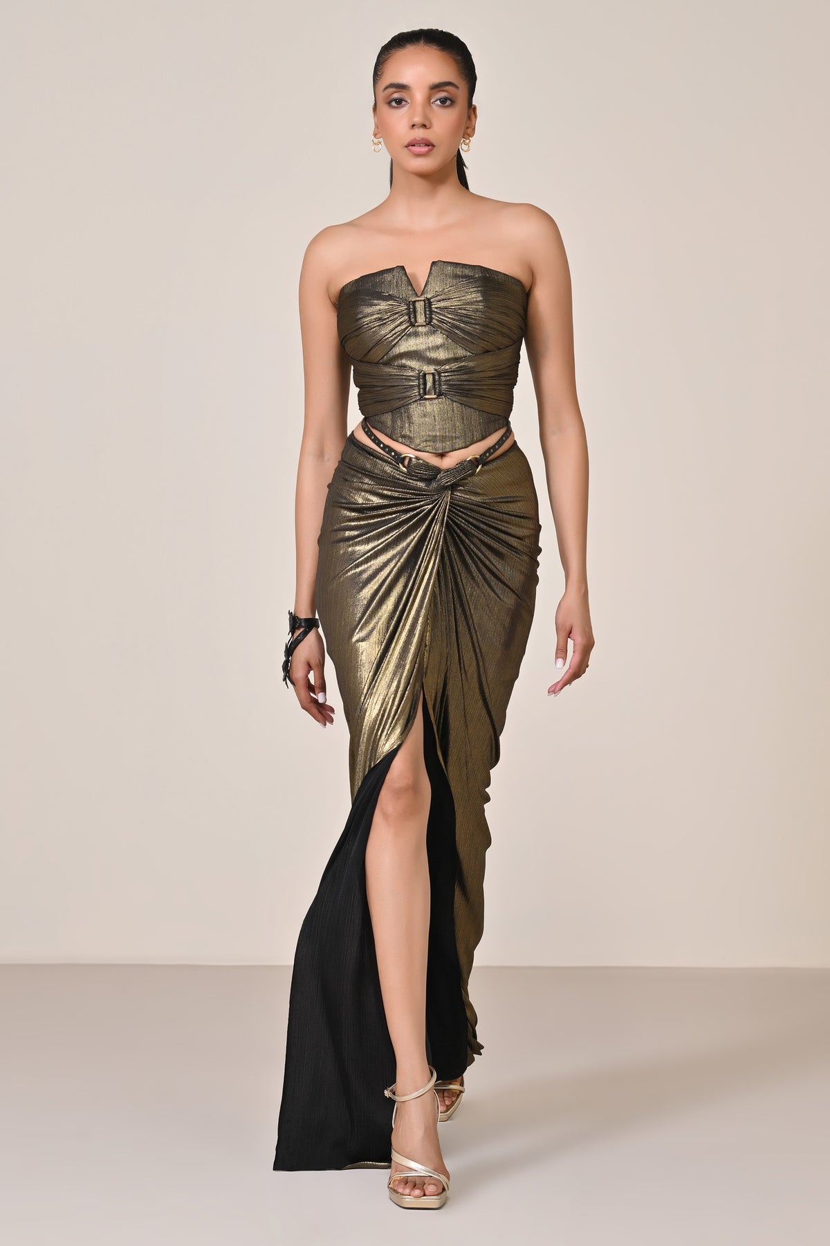 Metallic Drape Corset Top.