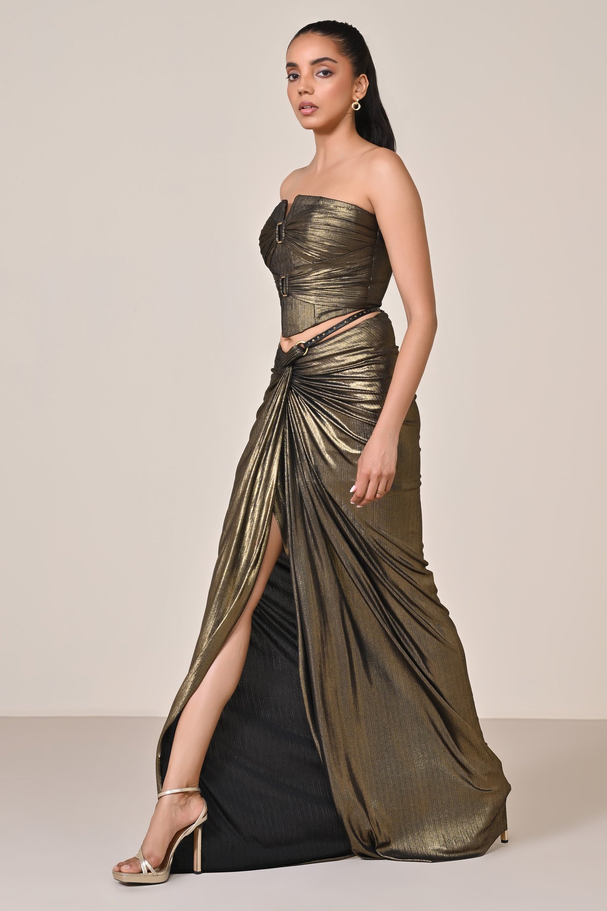 Metallic Drape Corset Top.