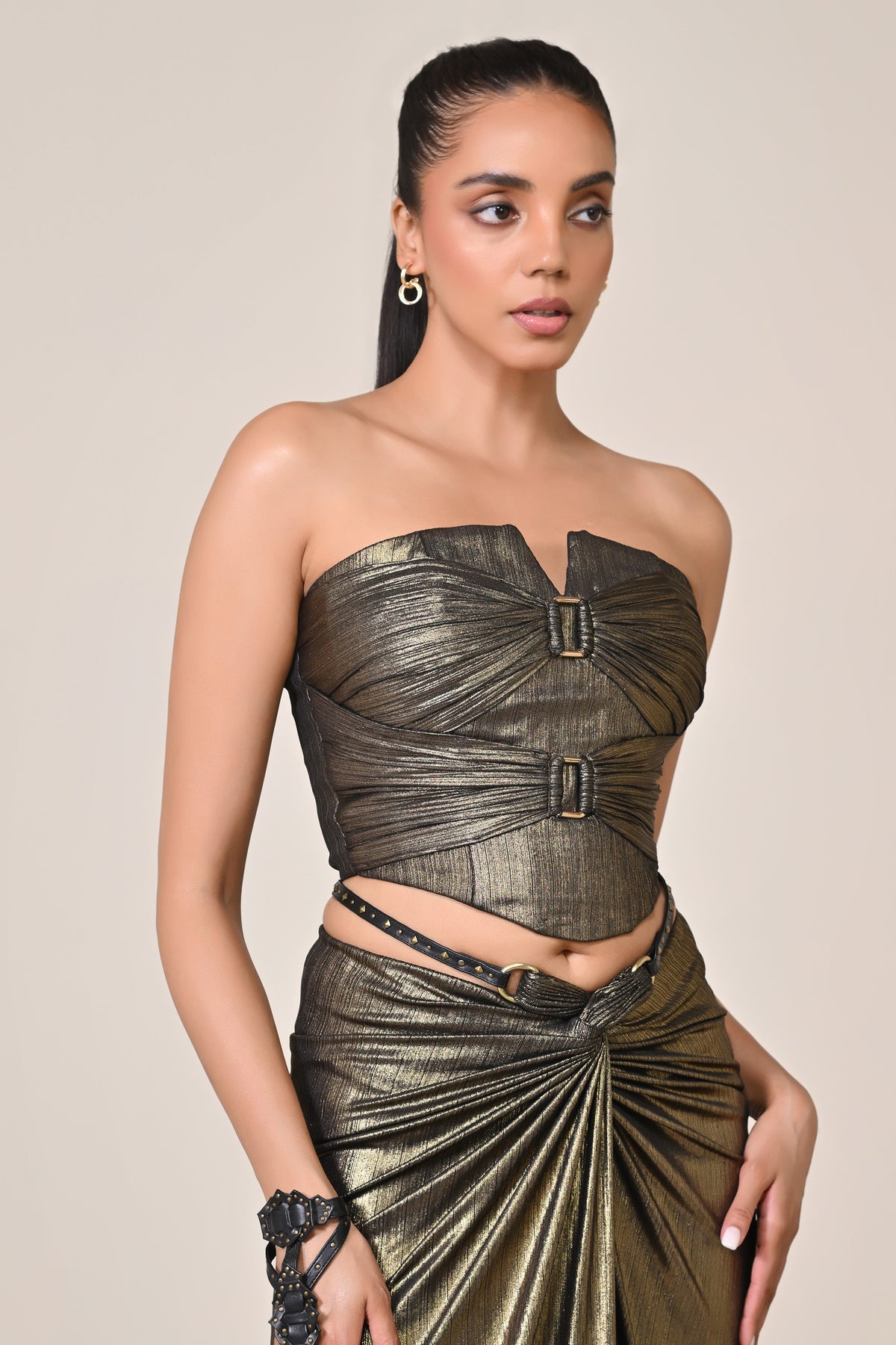 Metallic Drape Corset Top.