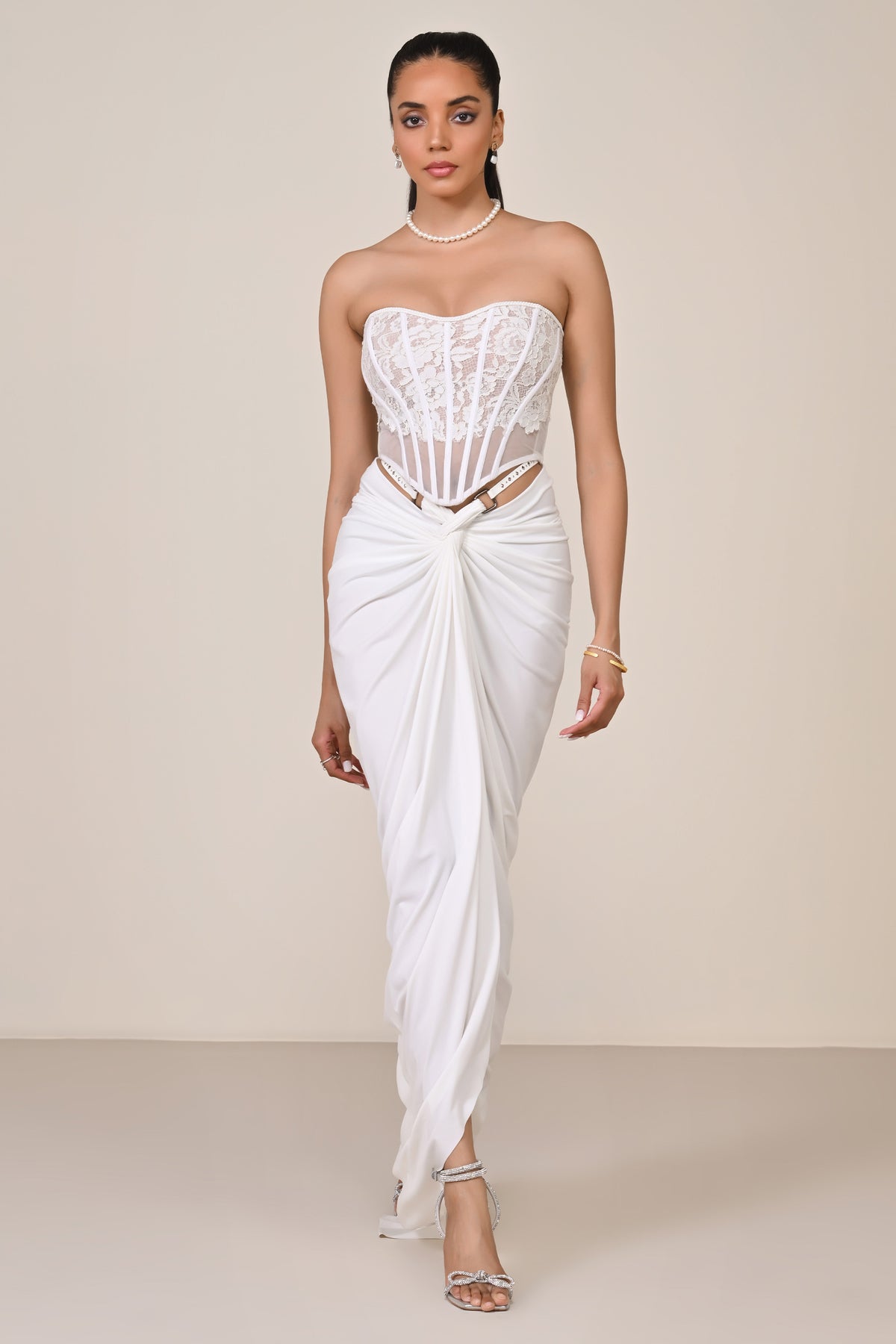 Off White Applique Corset Top