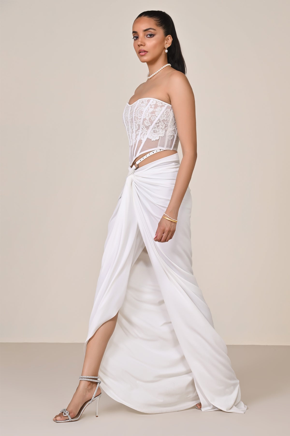 Off White Applique Corset Top