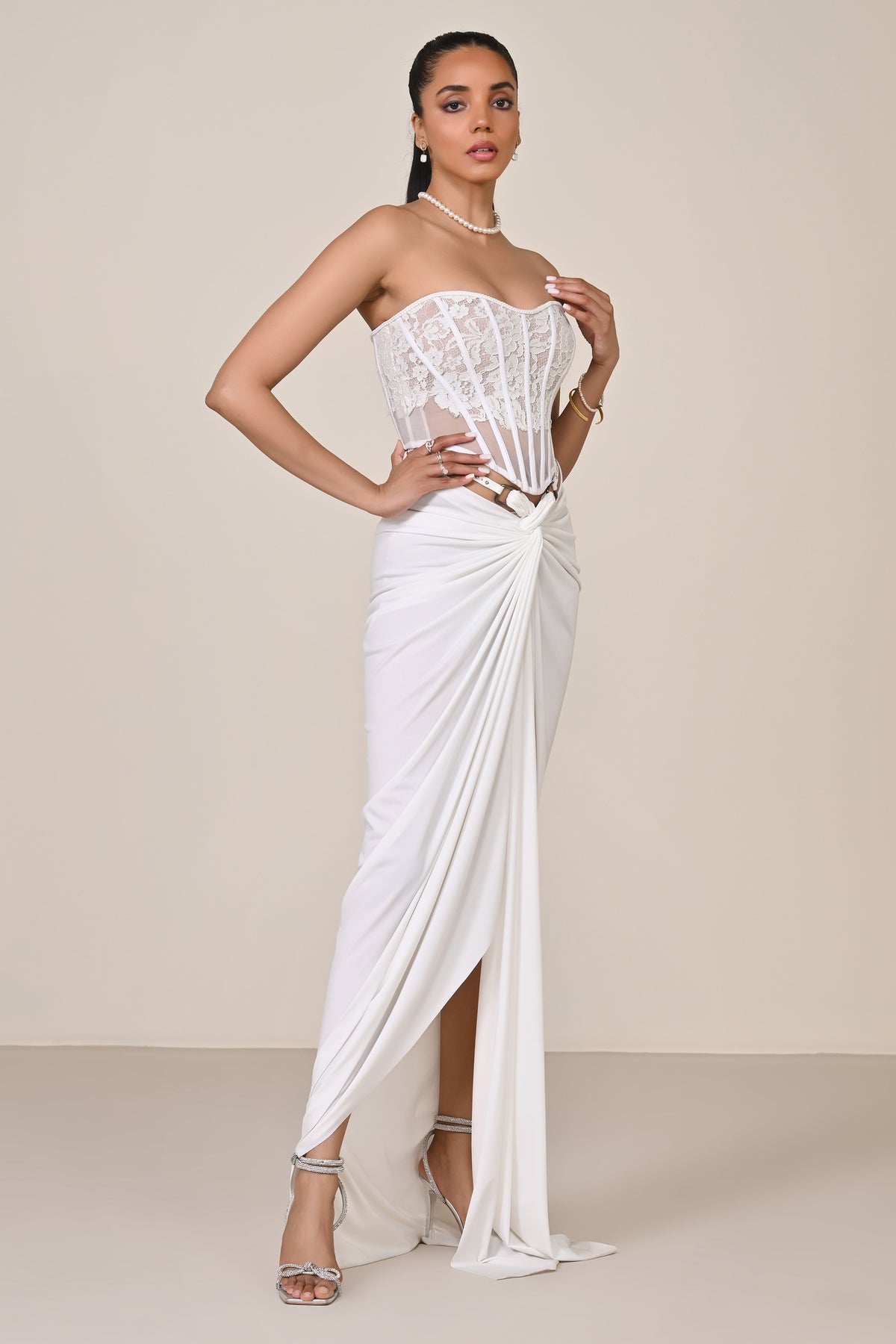 Off White Applique Corset Top