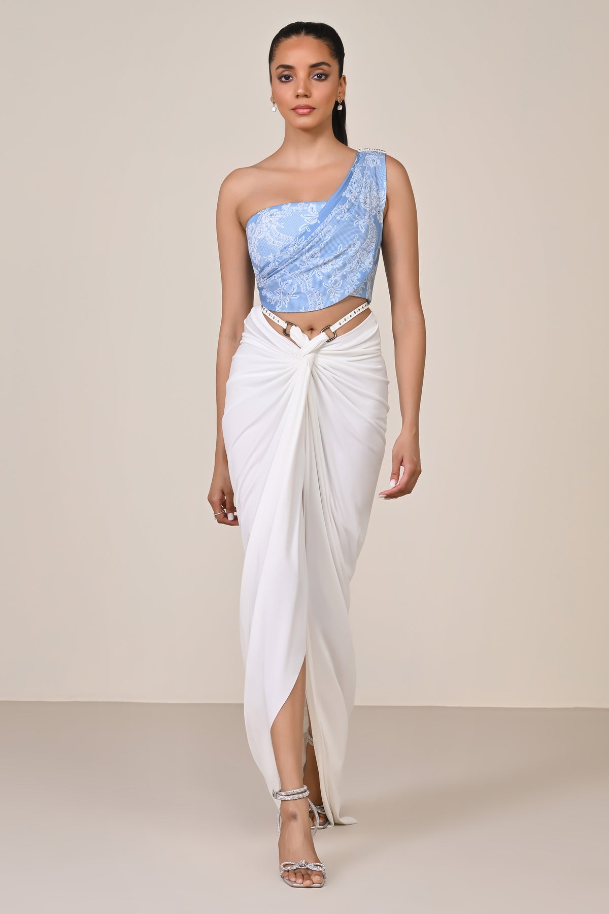 One-Shoulder Printed Corset Top