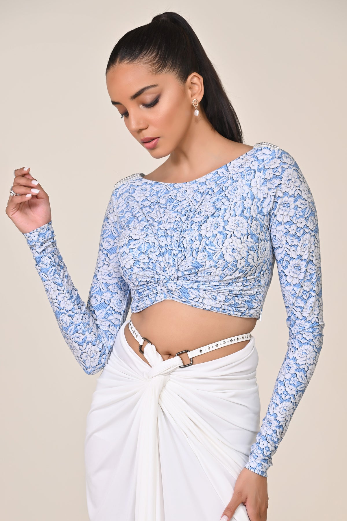 Printed Boat Neck Top