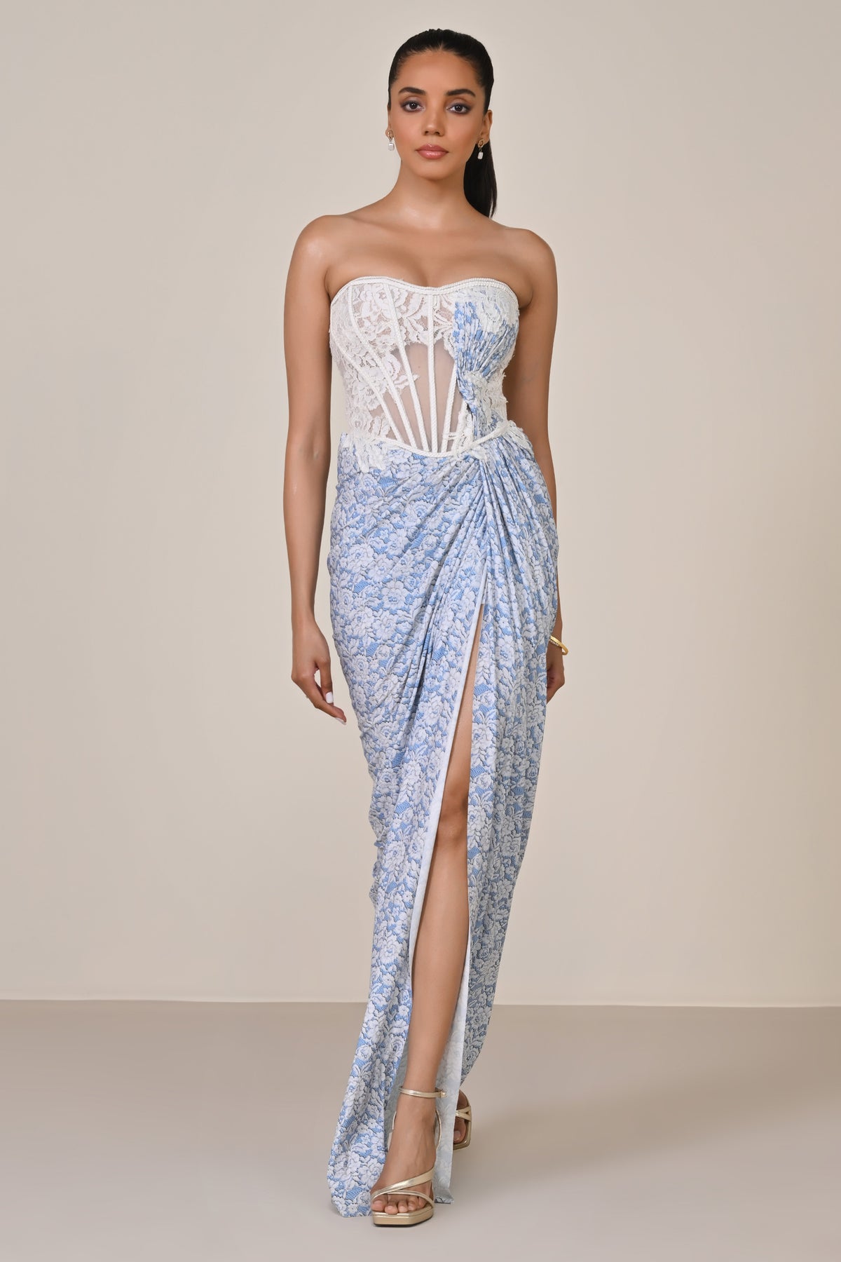 Applique Corset Saree Gown
