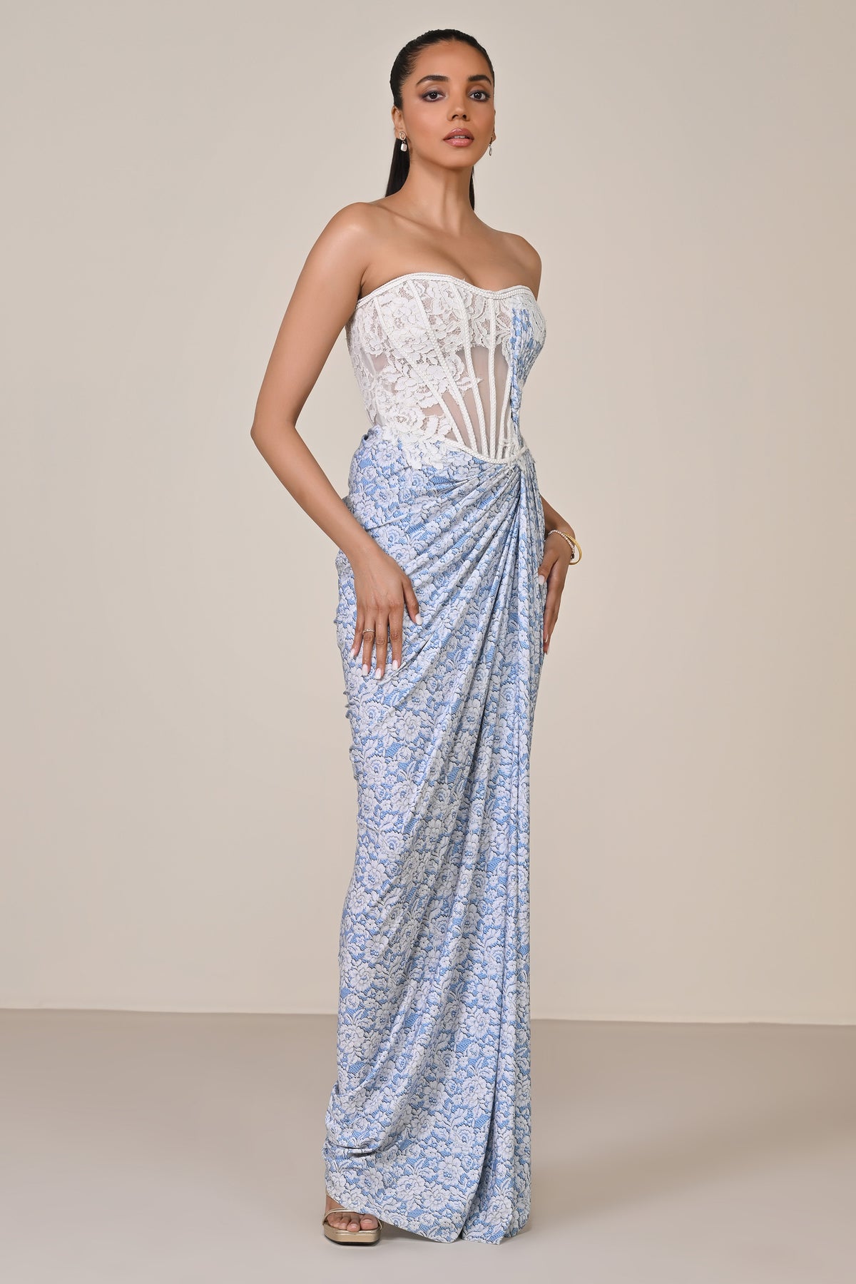 Applique Corset Saree Gown