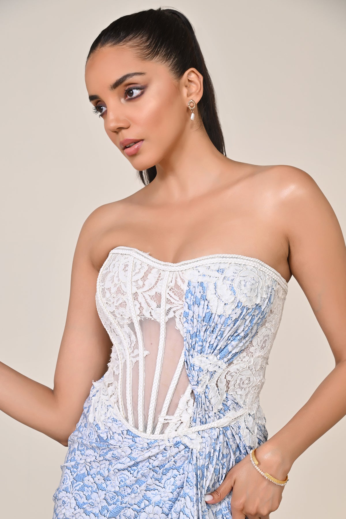 Applique Corset Saree Gown