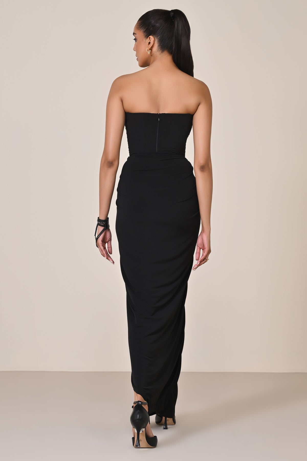 Black Faux Leather Corset Saree Dress