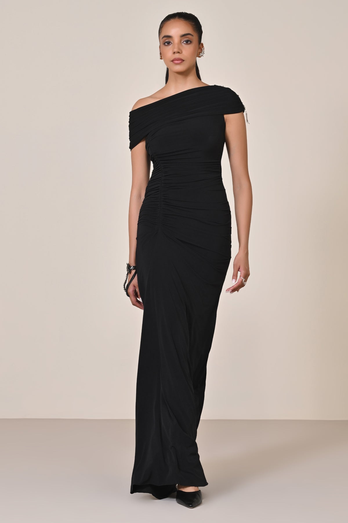 Black Off Shoulder Saree Gown