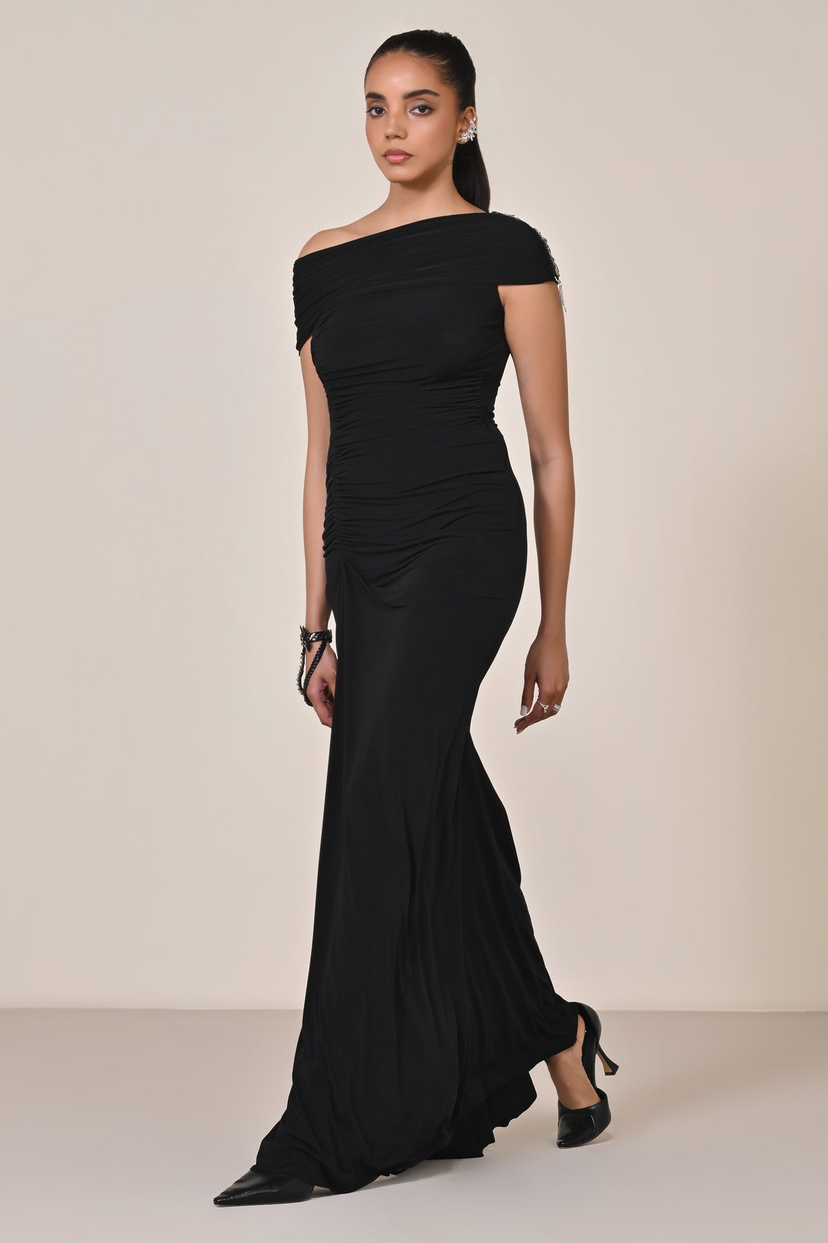 Black Off Shoulder Saree Gown