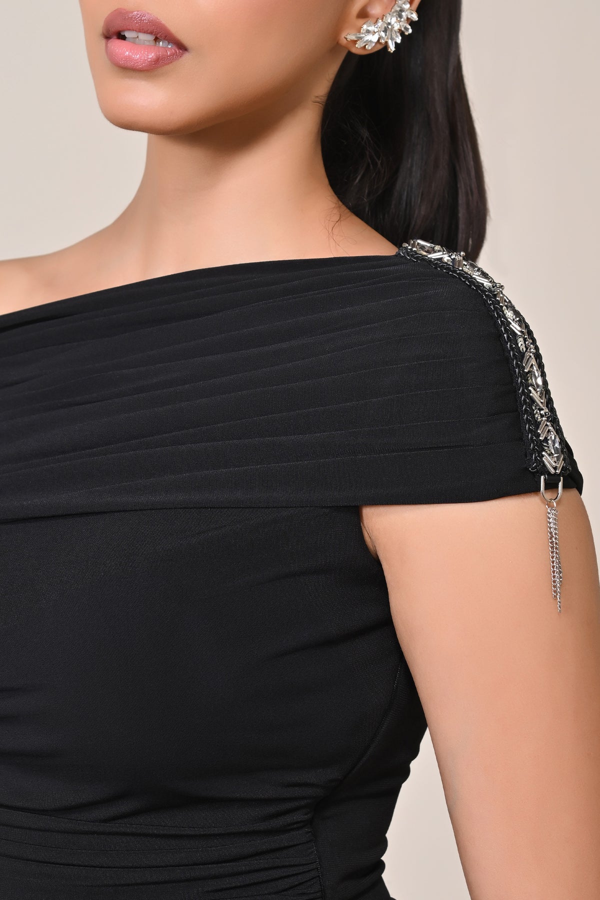 Black Off Shoulder Saree Gown