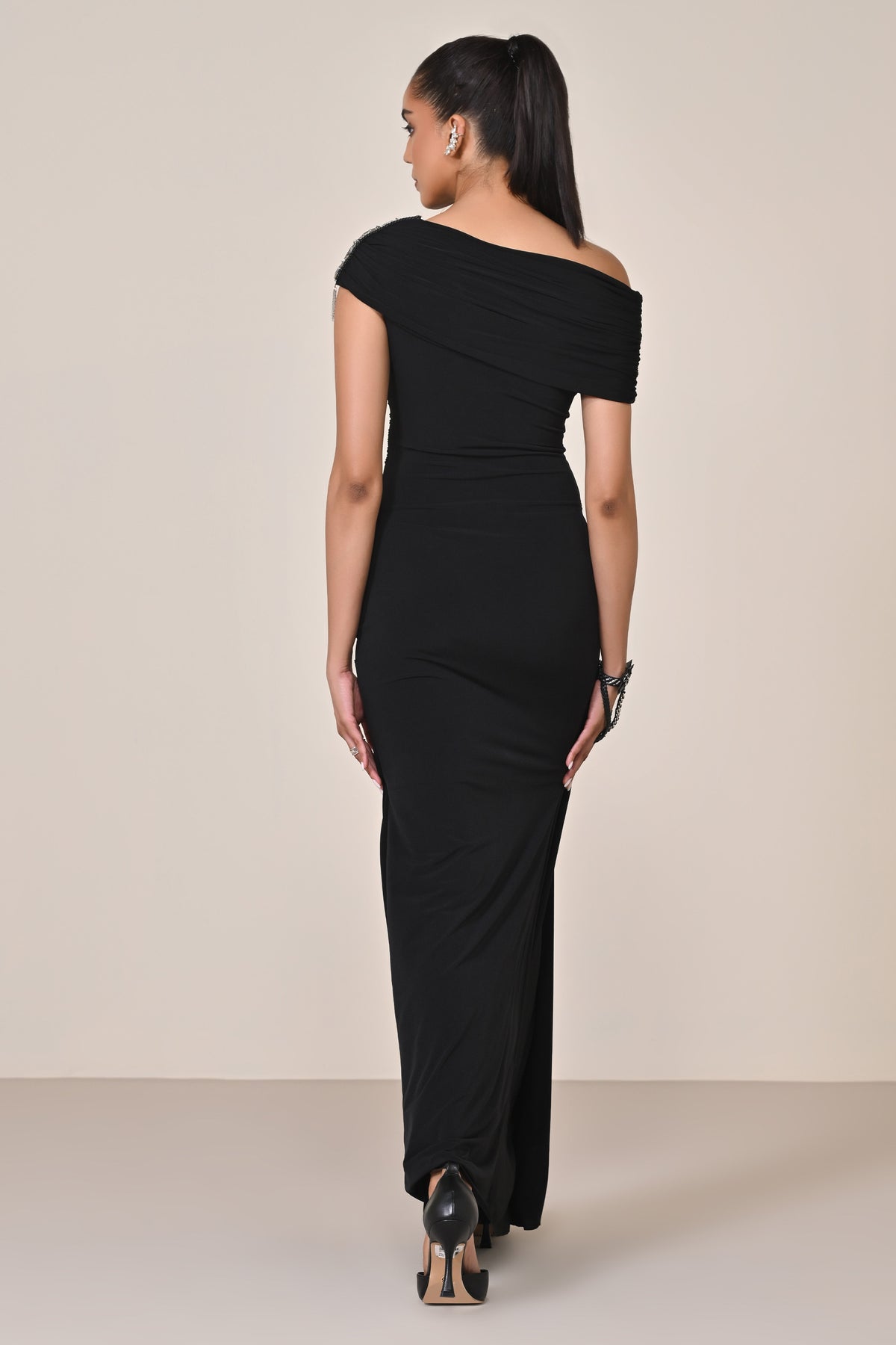 Black Off Shoulder Saree Gown