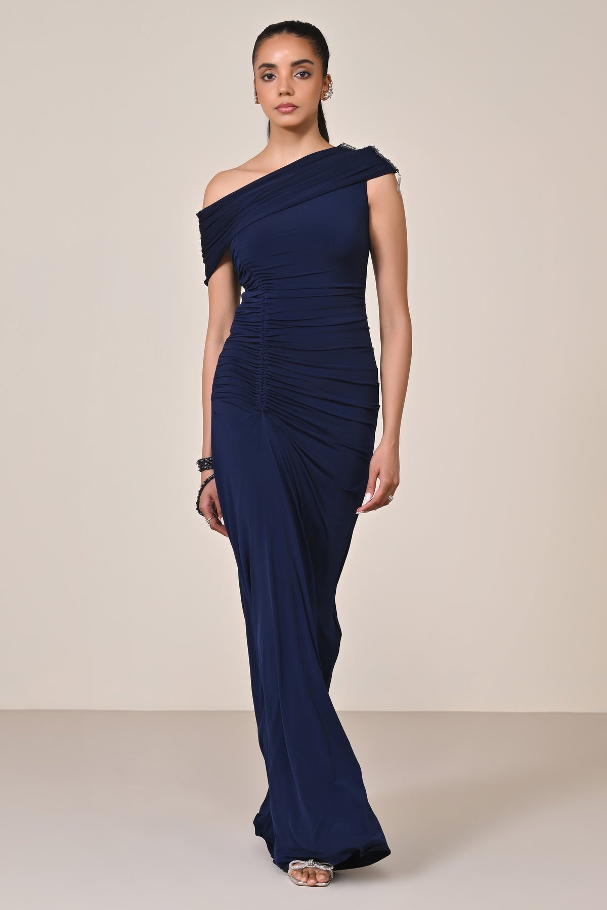 Navy Off Shoulder Saree Gown