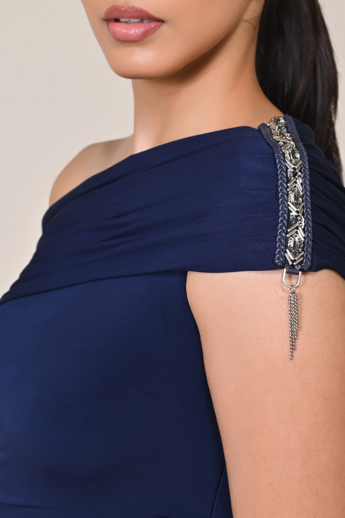 Navy Off Shoulder Saree Gown
