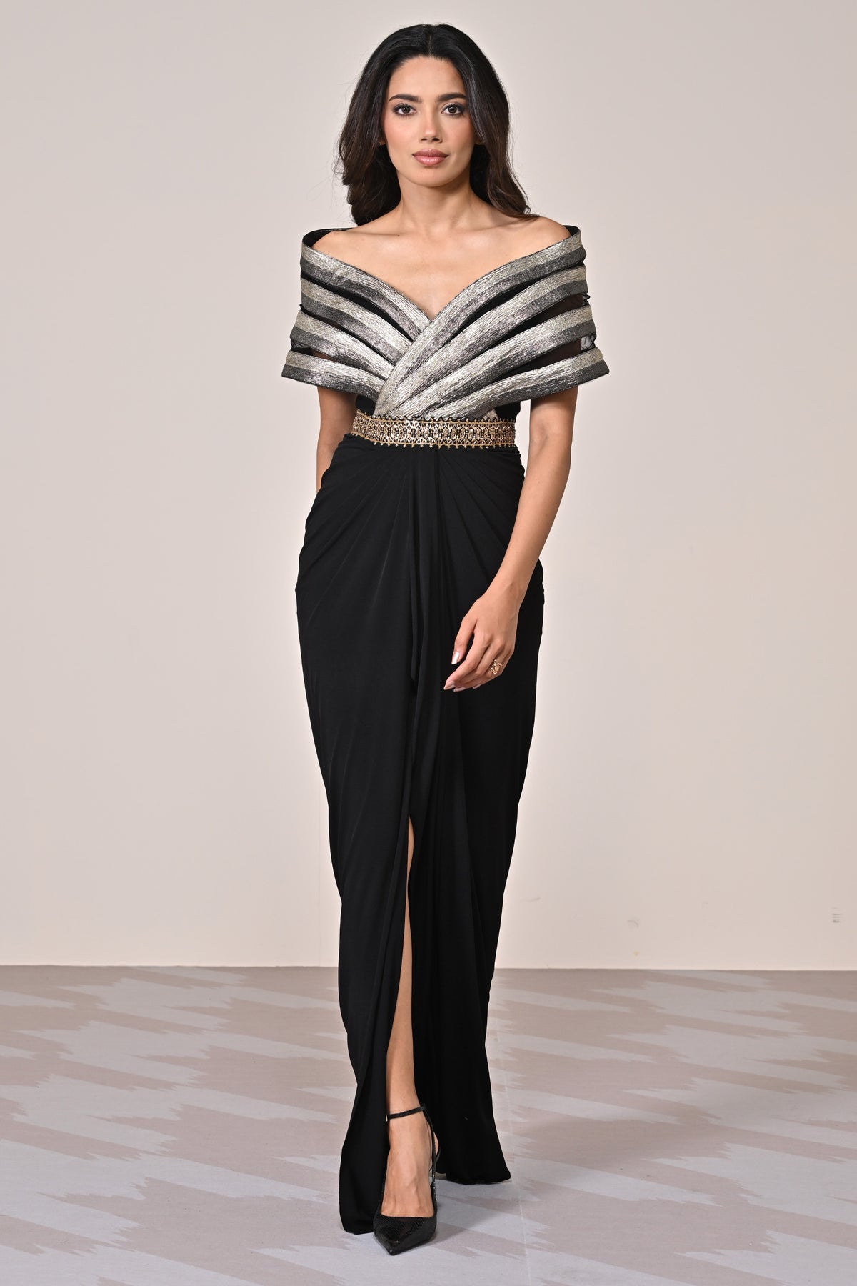Black-Silver Cape Gown